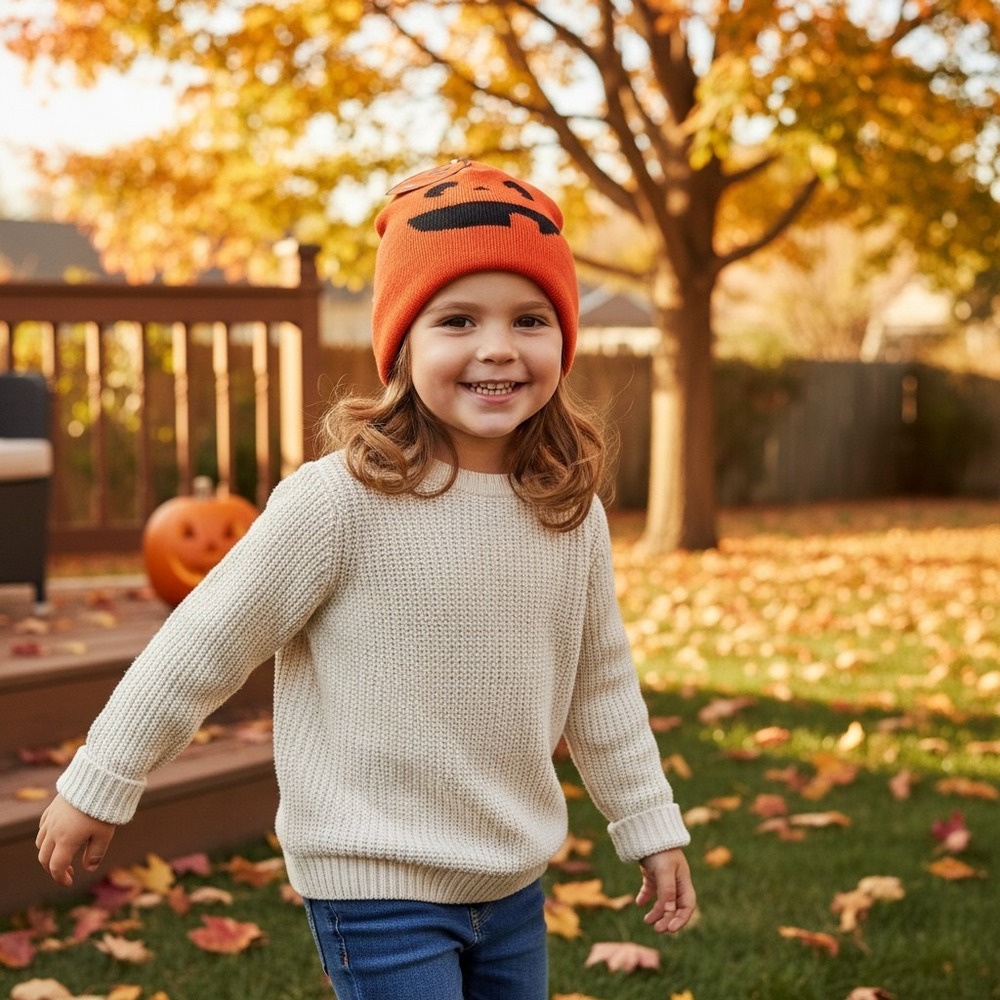 Gertex Pumpkin Beanie Kids 4-6x Orange Brand New Halloween Jack-O-Lantern Hat
